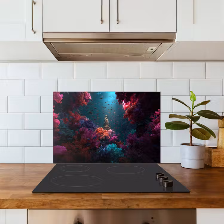 Spatscherm keuken - Standbeeld - Zeebodem - Koraal - Kleurrijk — 6