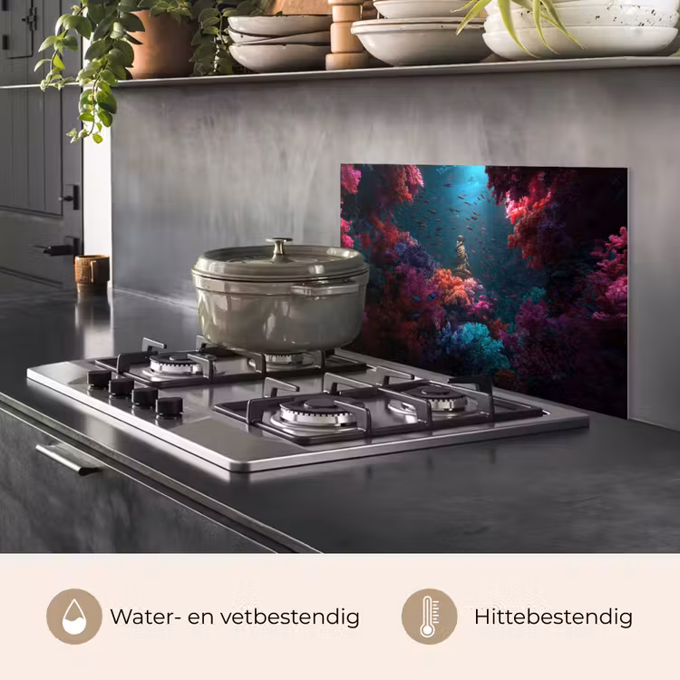 Spatscherm keuken - Standbeeld - Zeebodem - Koraal - Kleurrijk — 7