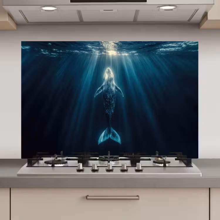 Spatscherm keuken - Walvis - Water - Zonnestralen - Blauw — 1