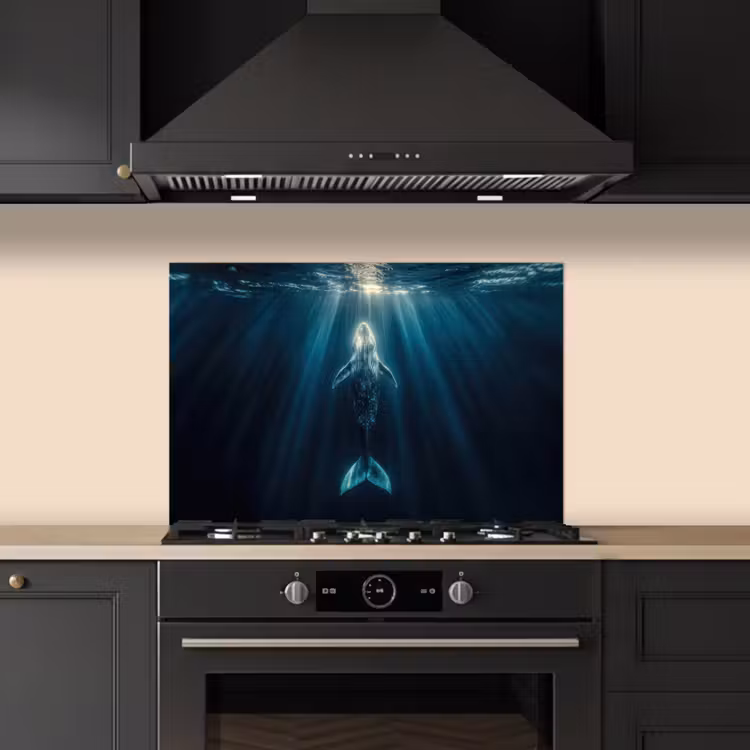 Spatscherm keuken - Walvis - Water - Zonnestralen - Blauw — 2