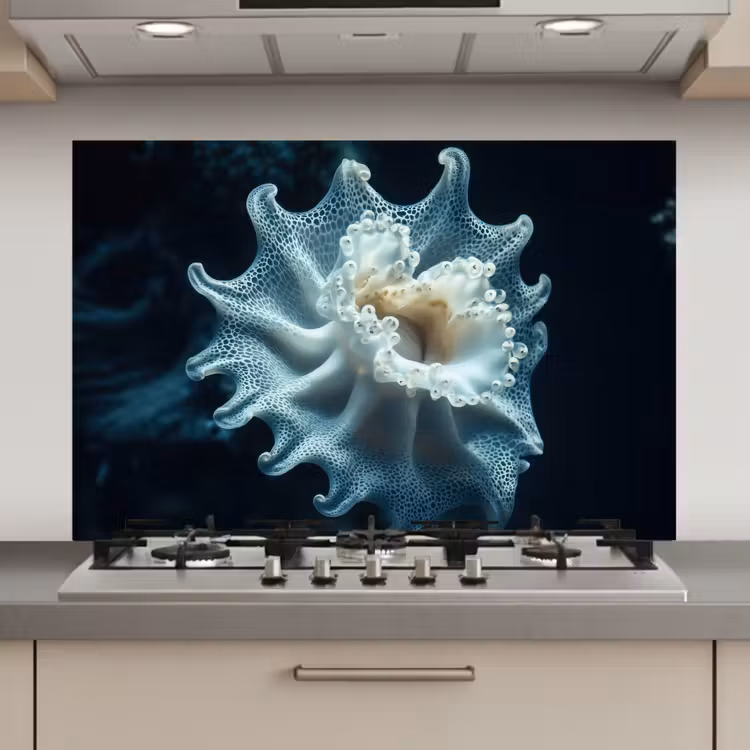 Spatscherm keuken - Zeewezen - Wit - Golven - Water — 1
