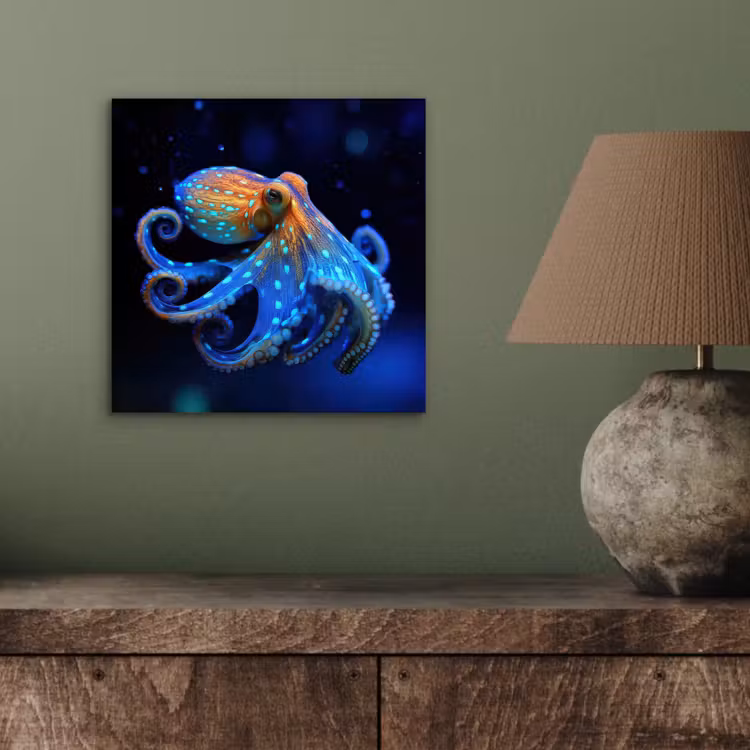 Aluminium schilderij - Octopus - Stippen - Blauw - Zee — 3