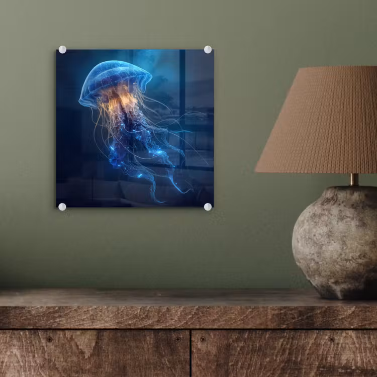 Glas schilderij - Kwal - Lichtgevend - Tentakels - Blauw — 4
