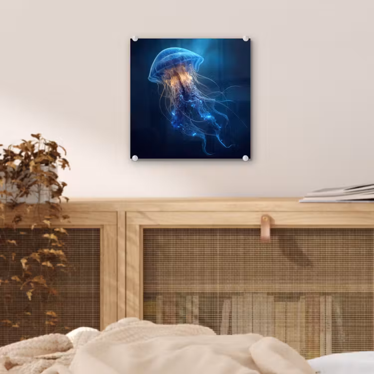 Glas schilderij - Kwal - Lichtgevend - Tentakels - Blauw — 5