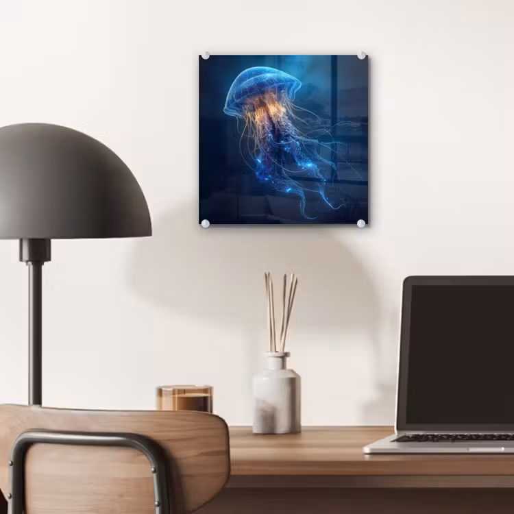 Glas schilderij - Kwal - Lichtgevend - Tentakels - Blauw — 7