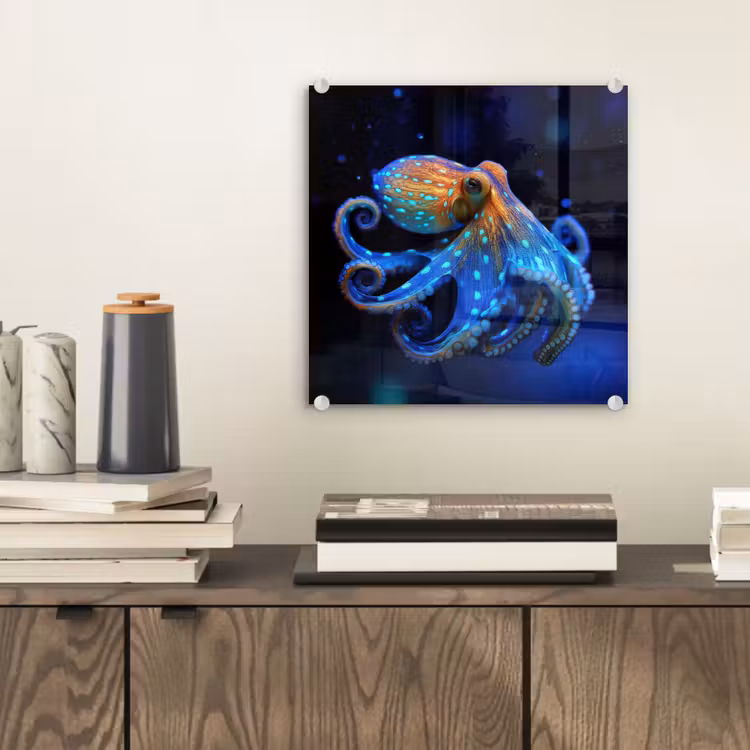 Glas schilderij - Octopus - Stippen - Blauw - Zee — 2