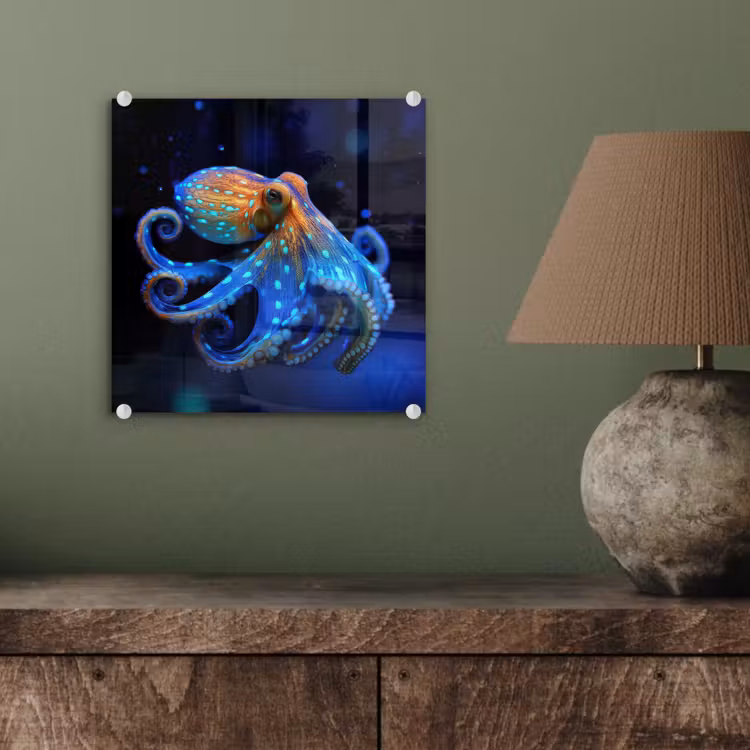 Glas schilderij - Octopus - Stippen - Blauw - Zee — 4