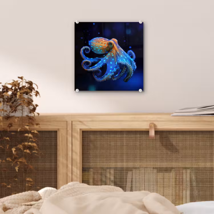 Glas schilderij - Octopus - Stippen - Blauw - Zee — 5