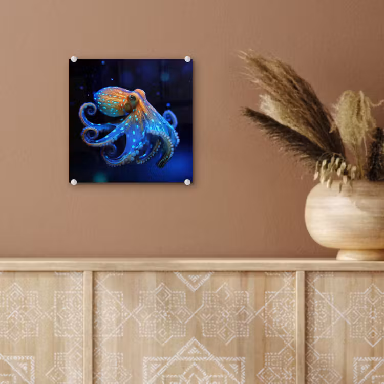 Glas schilderij - Octopus - Stippen - Blauw - Zee — 6