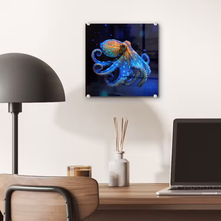 Glas schilderij - Octopus - Stippen - Blauw - Zee — 7