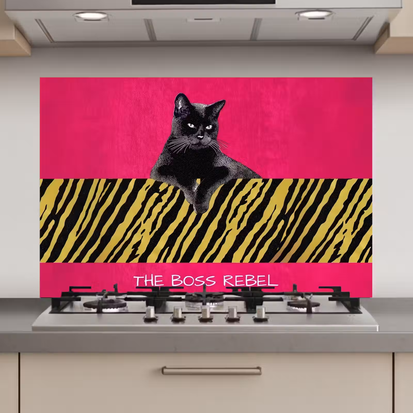 Spatscherm keuken - Kat - Baas - Roze - Tijgerprint — 1