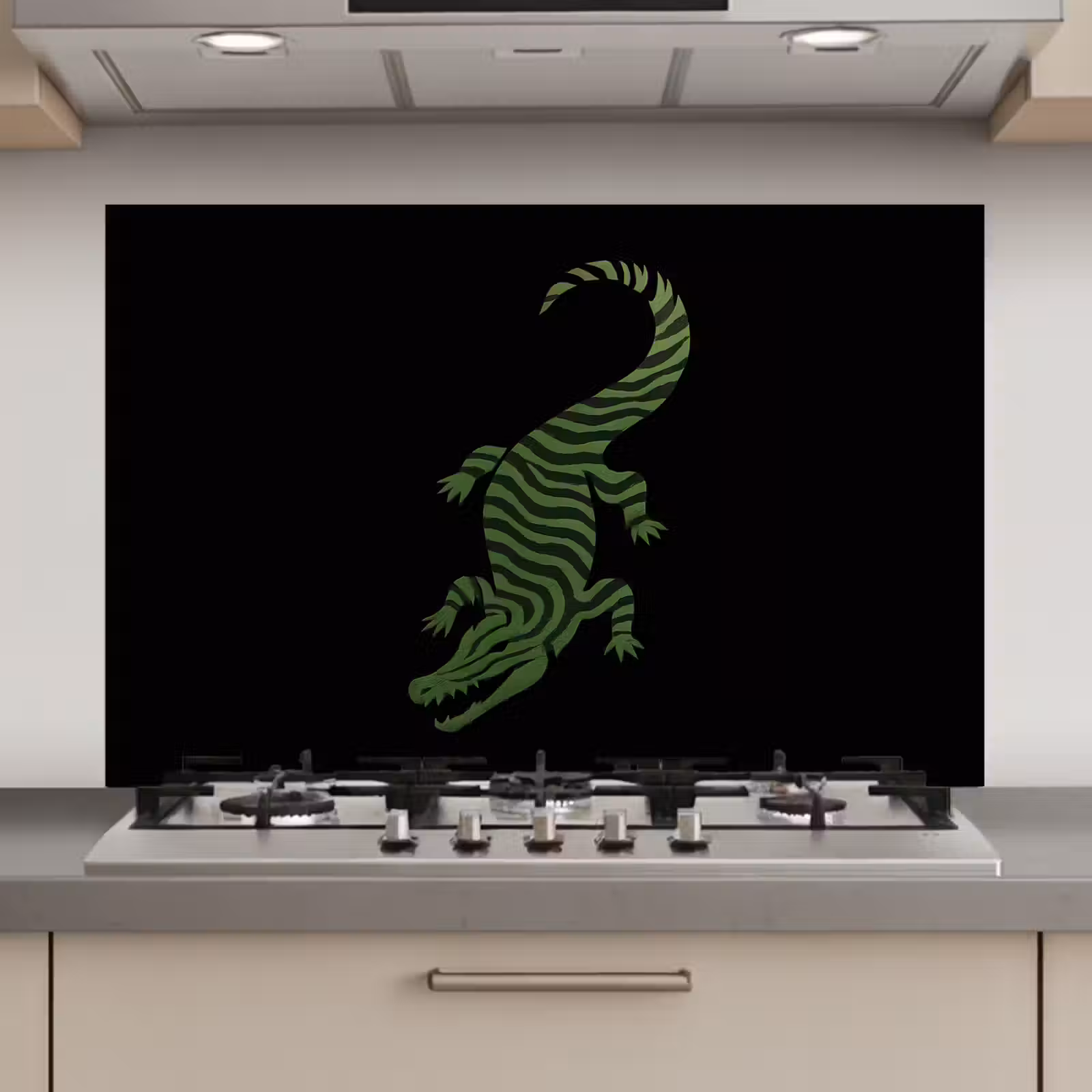 Spatscherm keuken - Krokodil - Groen - Tijgerachtig - Strepen — 1