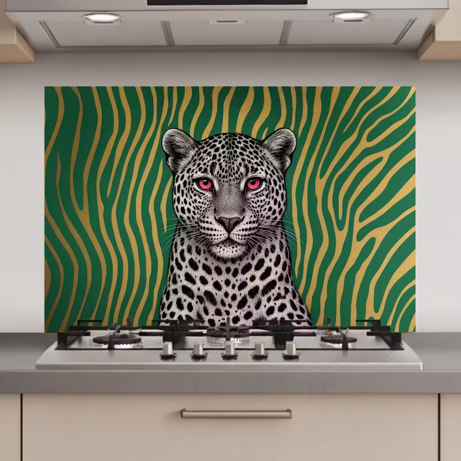 Spatscherm keuken - Panter - Zebrapatroon - Groen — 1