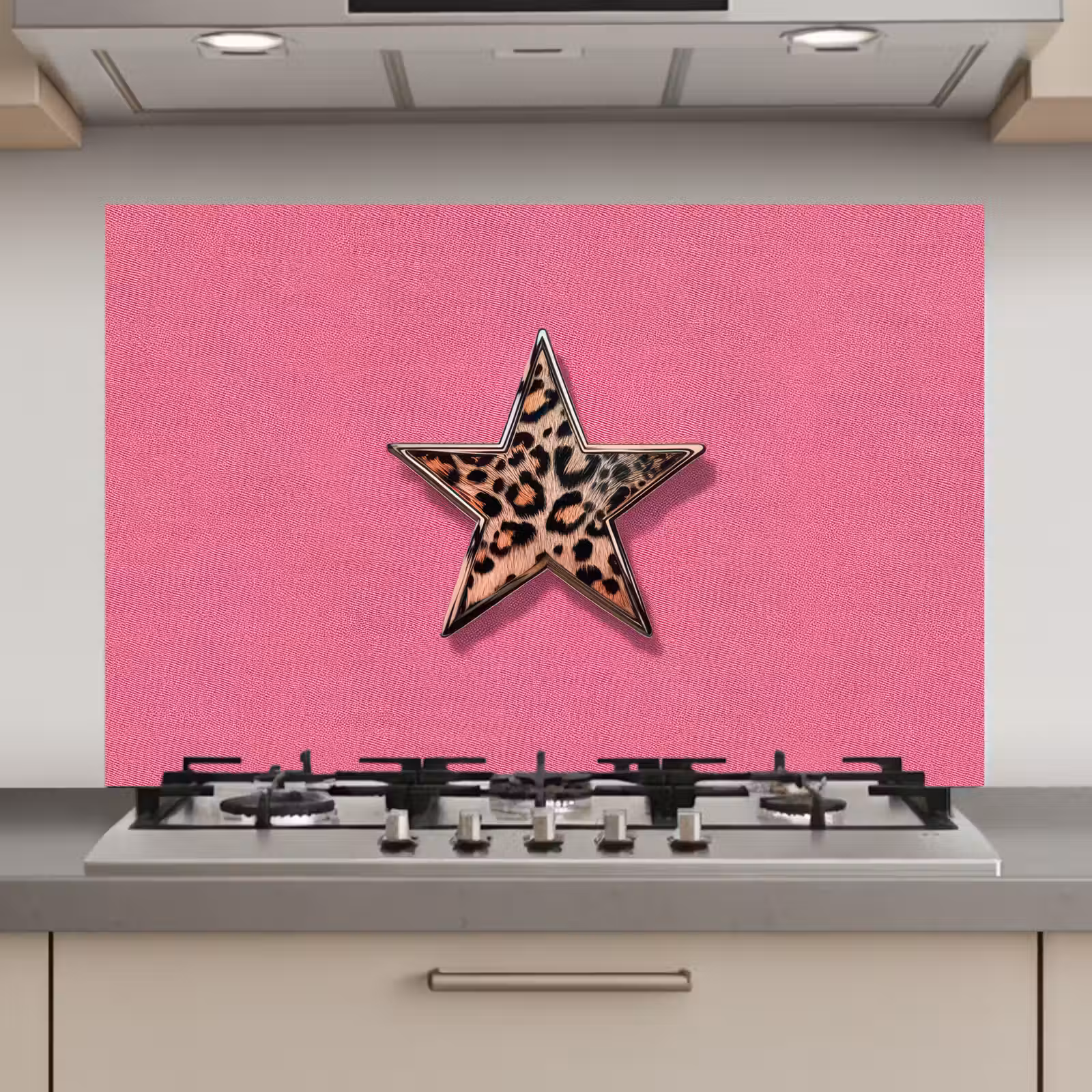 Spatscherm keuken - Ster - Luipaard - Print - Roze — 1