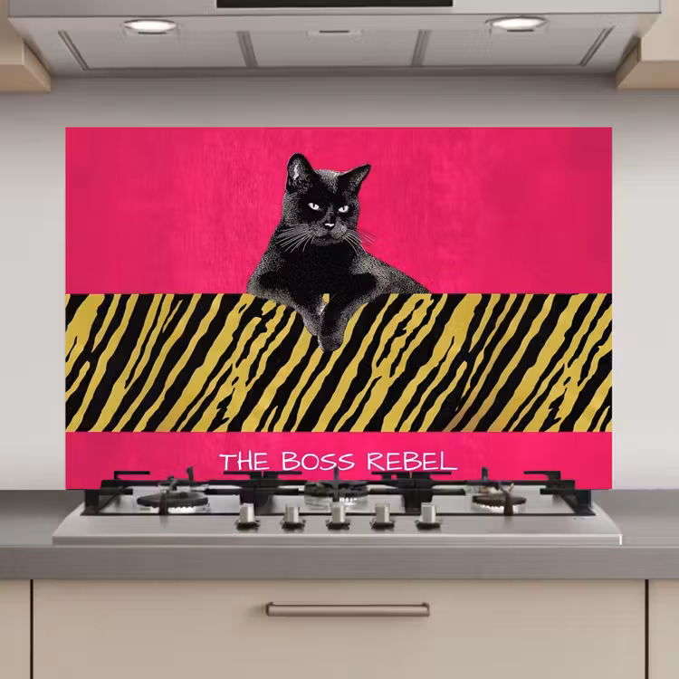 Spatscherm keuken - Kat - Baas - Roze - Tijgerprint — 1