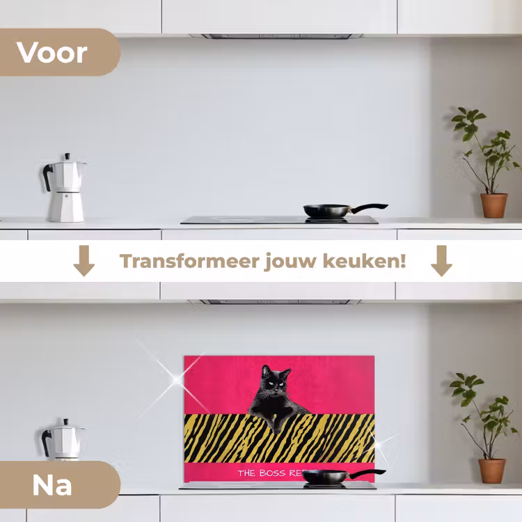 Spatscherm keuken - Kat - Baas - Roze - Tijgerprint — 3