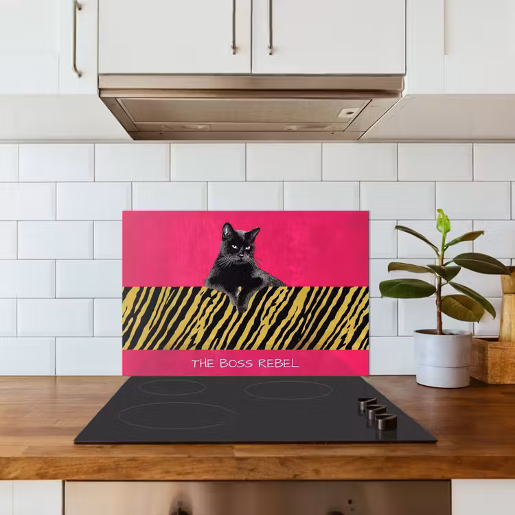 Spatscherm keuken - Kat - Baas - Roze - Tijgerprint — 6