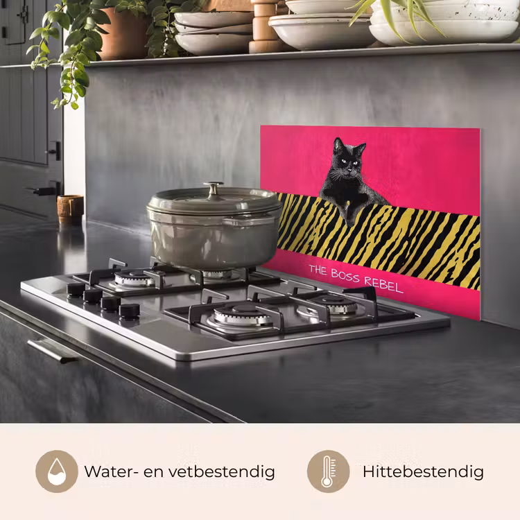 Spatscherm keuken - Kat - Baas - Roze - Tijgerprint — 7