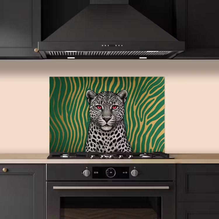Spatscherm keuken - Panter - Zebrapatroon - Groen — 2