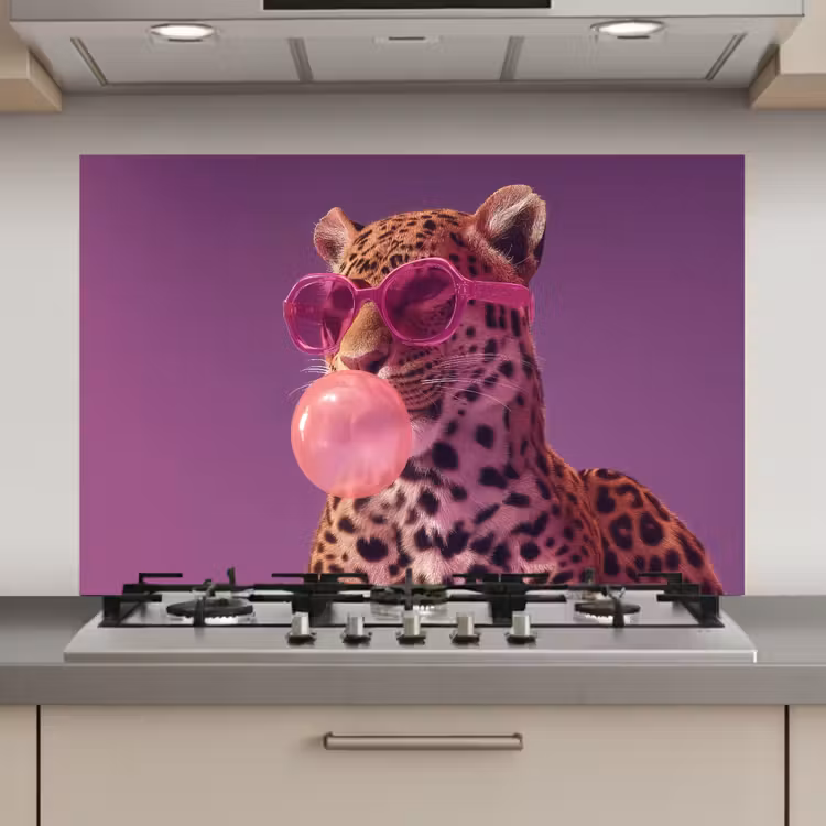 Spatscherm keuken - Panter - Zonnebril - Kauwgombel - Roze — 1