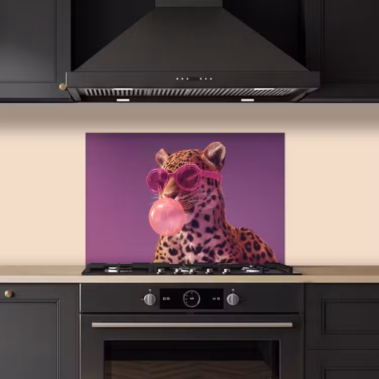 Spatscherm keuken - Panter - Zonnebril - Kauwgombel - Roze — 2