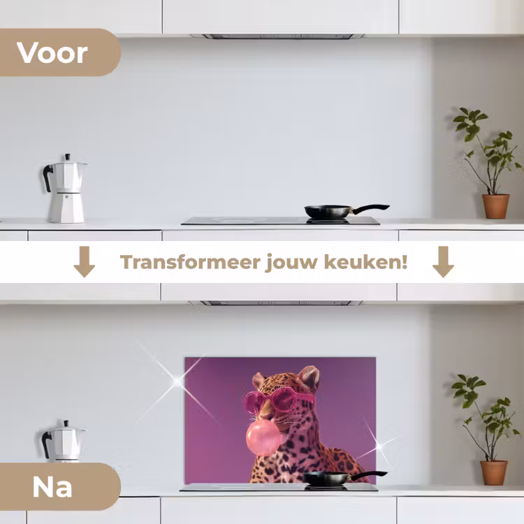 Spatscherm keuken - Panter - Zonnebril - Kauwgombel - Roze — 3