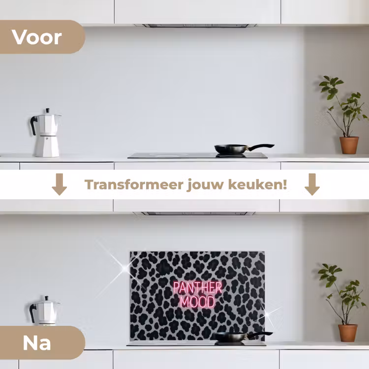 Spatscherm keuken - Panterprint - Zwart - Neonletters - Roze — 3