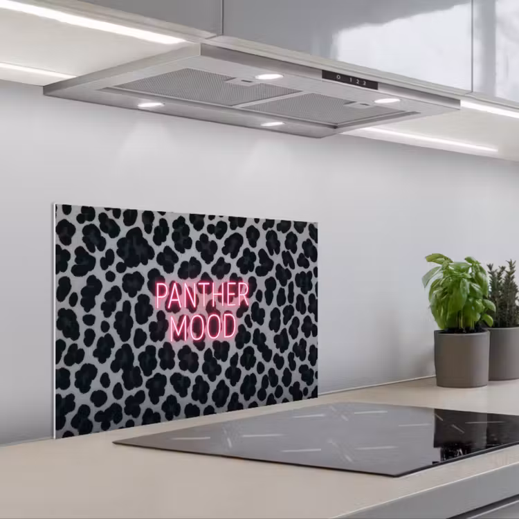 Spatscherm keuken - Panterprint - Zwart - Neonletters - Roze — 5