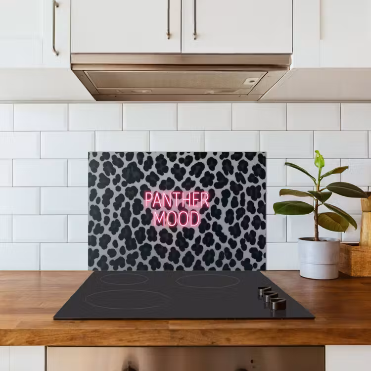 Spatscherm keuken - Panterprint - Zwart - Neonletters - Roze — 6