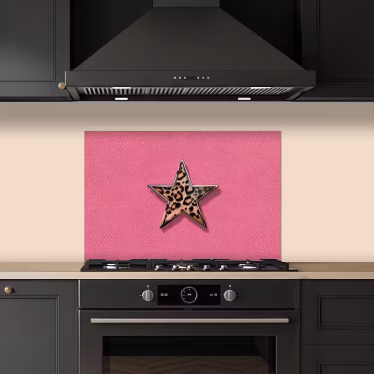 Spatscherm keuken - Ster - Luipaard - Print - Roze — 2