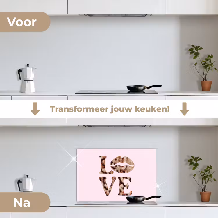 Spatscherm keuken - Tekst - Love - Pantervacht - Lichtroze — 3