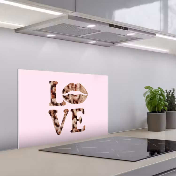 Spatscherm keuken - Tekst - Love - Pantervacht - Lichtroze — 5