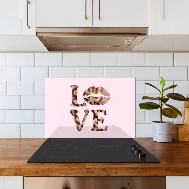 Spatscherm keuken - Tekst - Love - Pantervacht - Lichtroze — 6