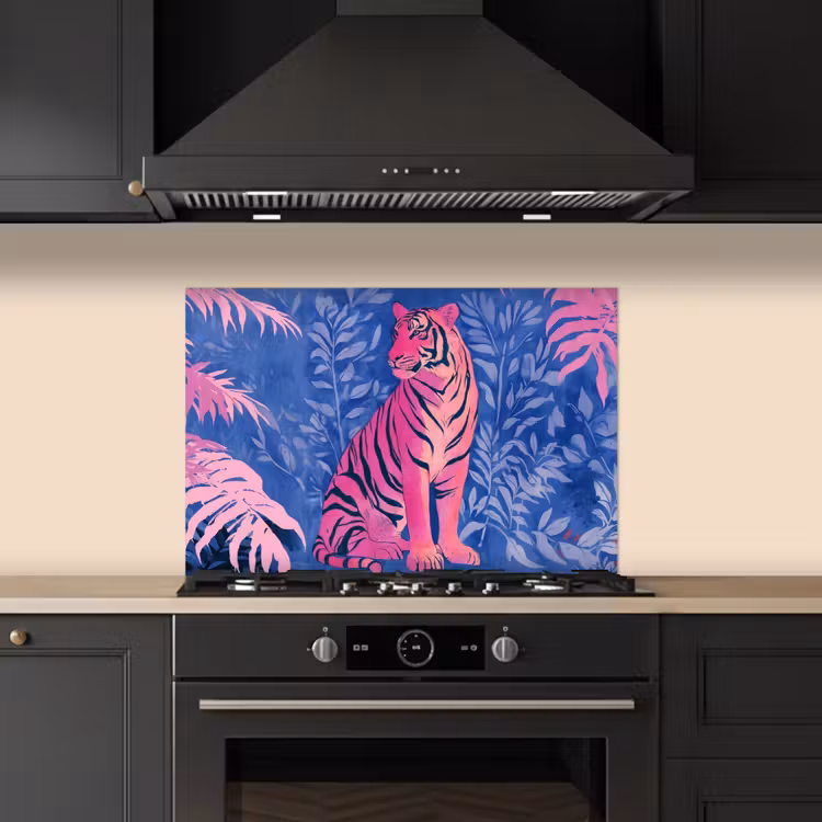 Spatscherm keuken - Tijger - Roze - Bladeren - Jungle — 2