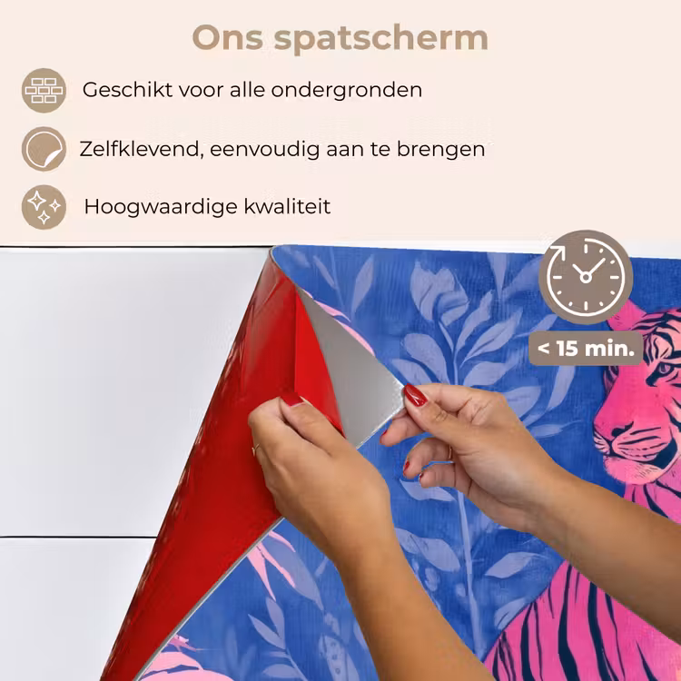Spatscherm keuken - Tijger - Roze - Bladeren - Jungle — 4