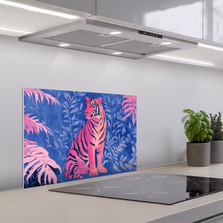 Spatscherm keuken - Tijger - Roze - Bladeren - Jungle — 5