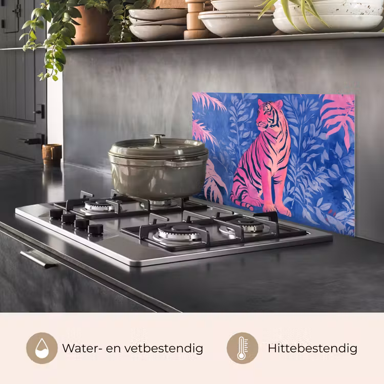 Spatscherm keuken - Tijger - Roze - Bladeren - Jungle — 7