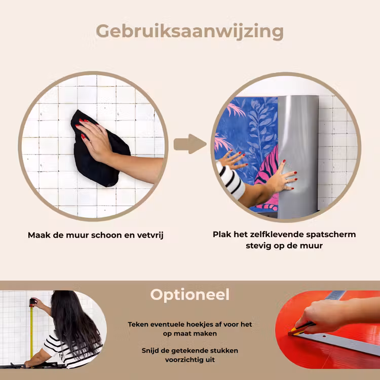 Spatscherm keuken - Tijger - Roze - Bladeren - Jungle — 8
