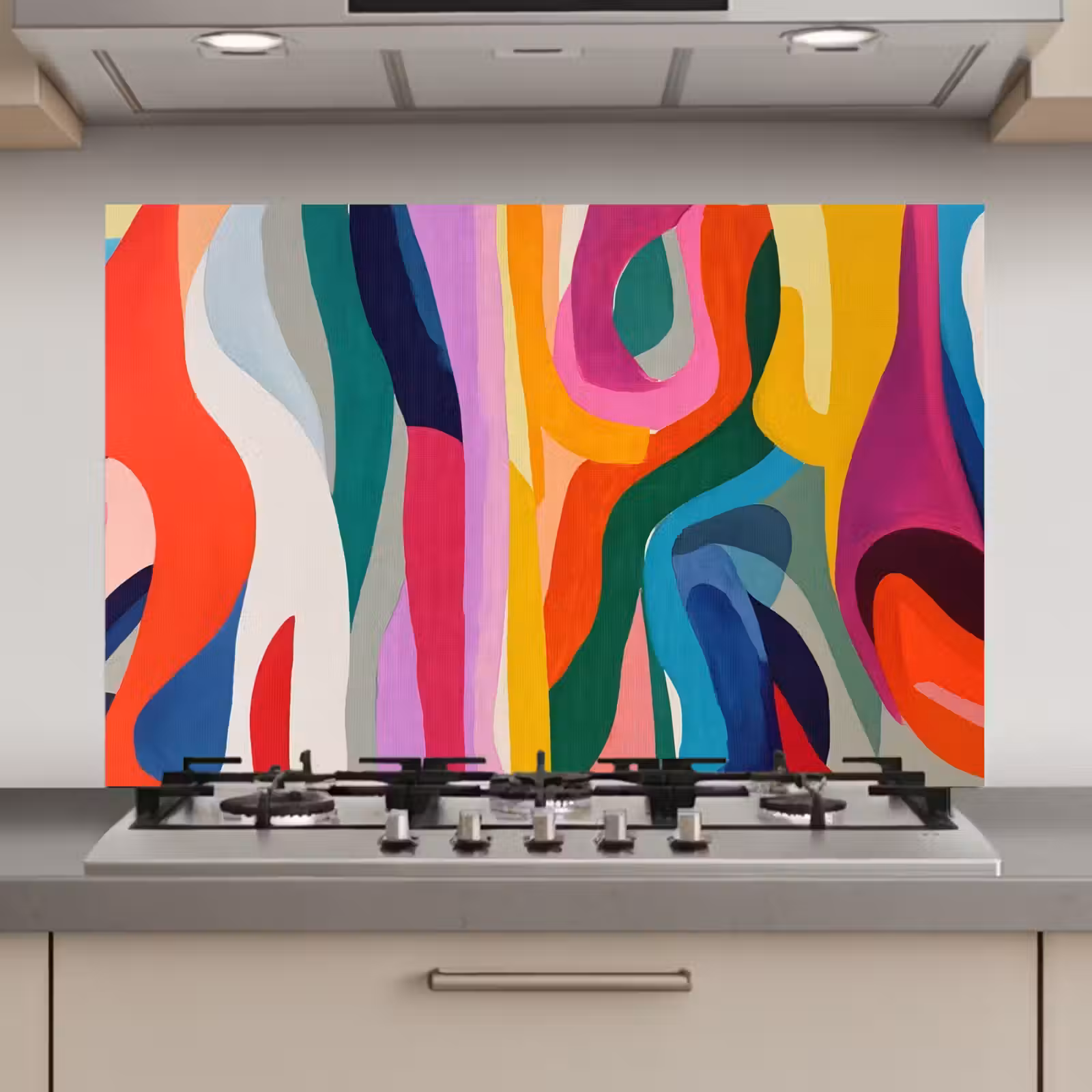 Spatscherm keuken - Abstract - Kleurrijk - Golven - Lijnen — 1