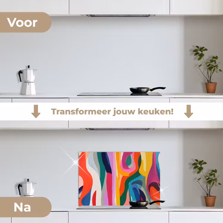 Spatscherm keuken - Abstract - Kleurrijk - Golven - Lijnen — 3