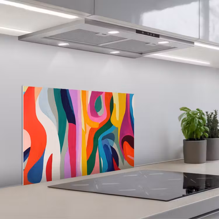 Spatscherm keuken - Abstract - Kleurrijk - Golven - Lijnen — 5