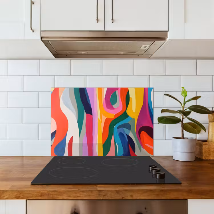Spatscherm keuken - Abstract - Kleurrijk - Golven - Lijnen — 6