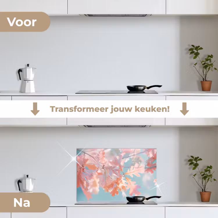 Spatscherm keuken - Eikenbladeren - Takken - Roze — 3