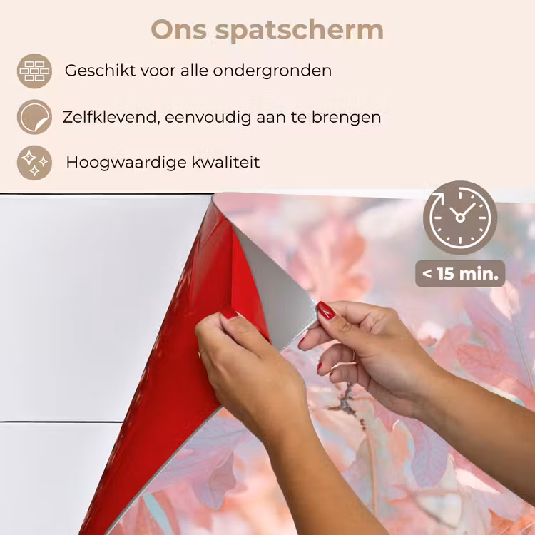 Spatscherm keuken - Eikenbladeren - Takken - Roze — 4