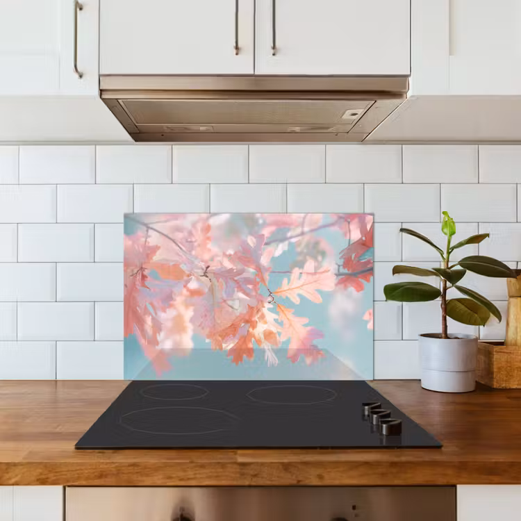 Spatscherm keuken - Eikenbladeren - Takken - Roze — 6