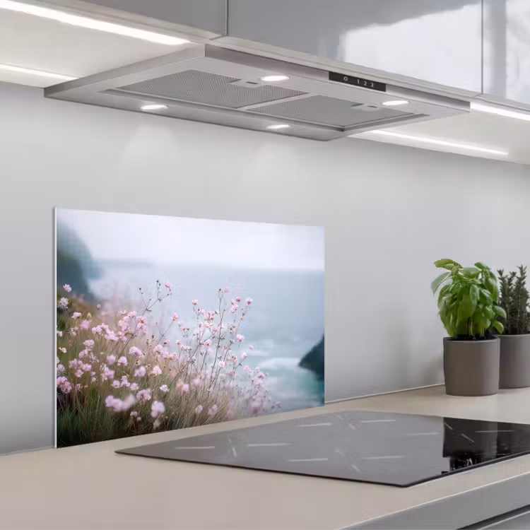 Spatscherm keuken - Klif - Bloemen - Zee - Roze — 5