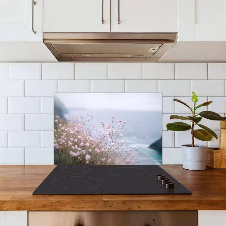 Spatscherm keuken - Klif - Bloemen - Zee - Roze — 6