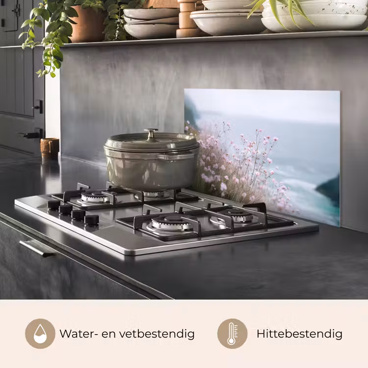 Spatscherm keuken - Klif - Bloemen - Zee - Roze — 7