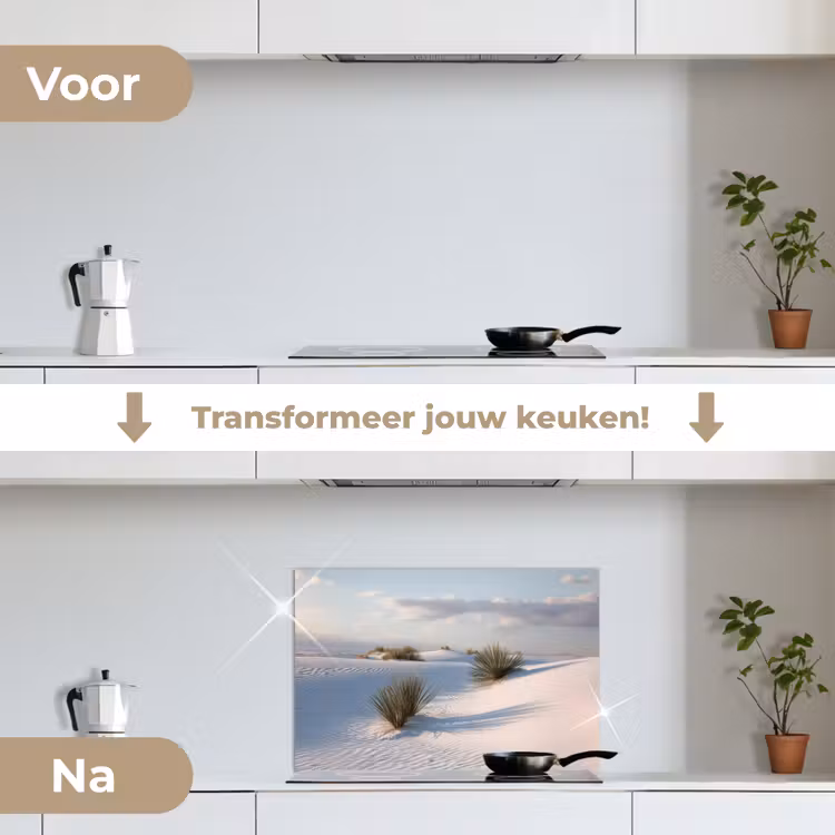 Spatscherm keuken - Duinen - Gras - Wolken - Beige — 3