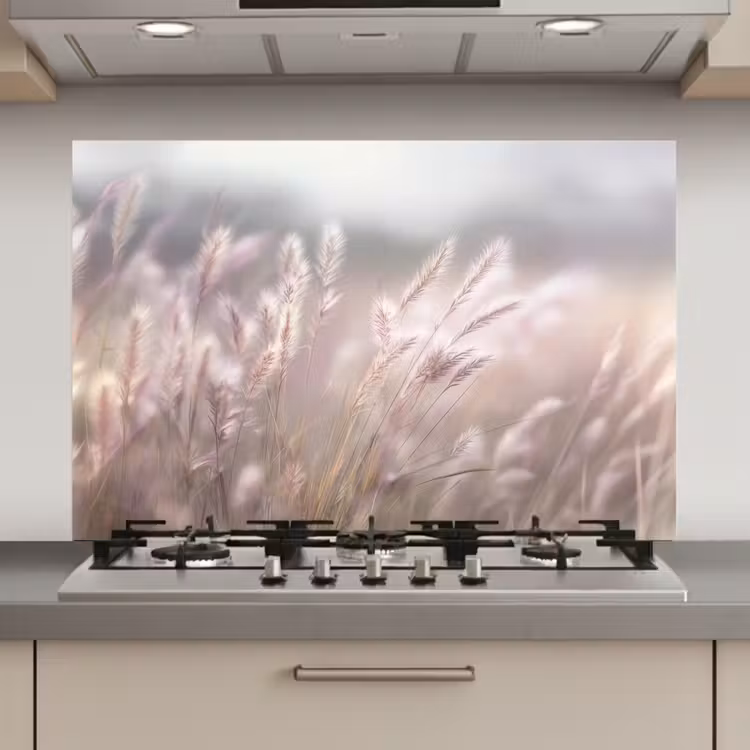 Spatscherm keuken - Graspluimen - Wind - Beige - Mistig — 1